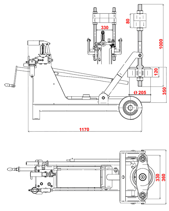 ARTAZ Пневмогидравлический выпрессовщик шкворней 80 т на тележке, рабочая зона 330×770 мм, HL-P-SC 80